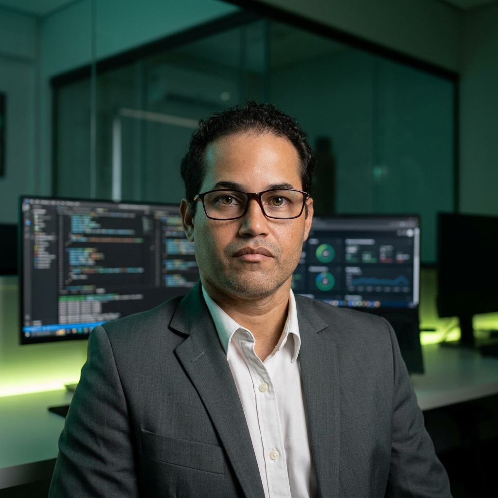 Gesiel Soares Bezerra, fundador da Ubersoftware Digital, em um escritório de tecnologia